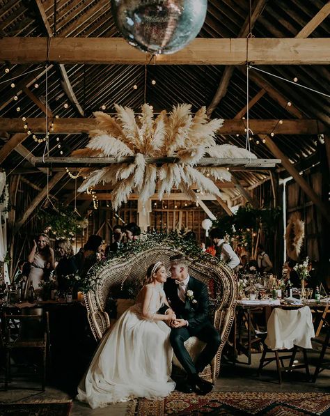 Rustic Wedding Decor and Pampas Grass Installation At Barn Wedding Rustic Barn Wedding Decorations, Lake District Wedding, Sunflower Wedding Bouquet, Barn Wedding Decorations, Grass Wedding, Boho Wedding Inspiration, Rock My Wedding, Future Wedding Plans, Retro Wedding