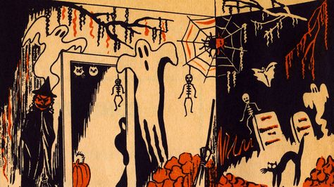 Vintage Halloween wallpaper Halloween Desktop Wallpaper, Sf Wallpaper, Amoled Wallpapers, Holiday Artwork, Halloween Countdown, Halloween Artwork, Halloween Scene, Halloween Illustration, Halloween Drawings