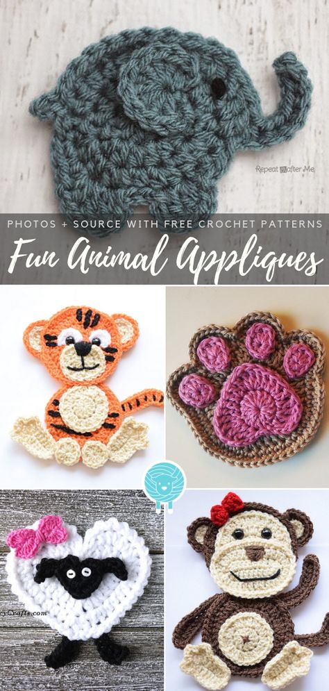 Fun Animal Appliques Free Crochet Patterns Crochet Penguin Applique Pattern Free, Crochet Animal Applique, Applique Crochet Patterns, Crocheted Appliques, Appliques Au Crochet, Hekel Patrone, Crochet Koala, Crochet Appliqué, Crochet Flats