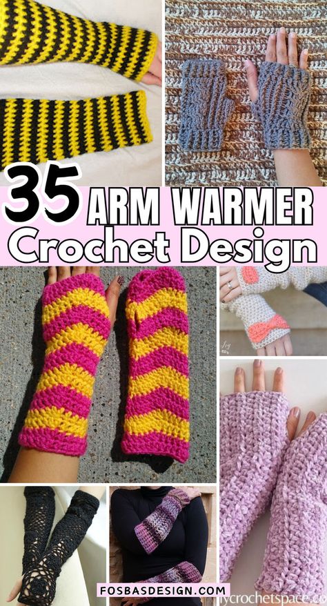 A colorful collection of freshly crocheted arm warmers displayed neatly, showcasing various simple patterns perfect for beginners. Crocheted Wrist Warmers, Easy Crochet Arm Warmers, Crochet Arm Accessories, Free Crochet Glove Patterns, Arm Warmer Crochet Pattern, Crocheted Sleeves Pattern, Crochet Arm Warmers Tutorial, Crocheted Arm Warmers, Hand Warmer Crochet Pattern