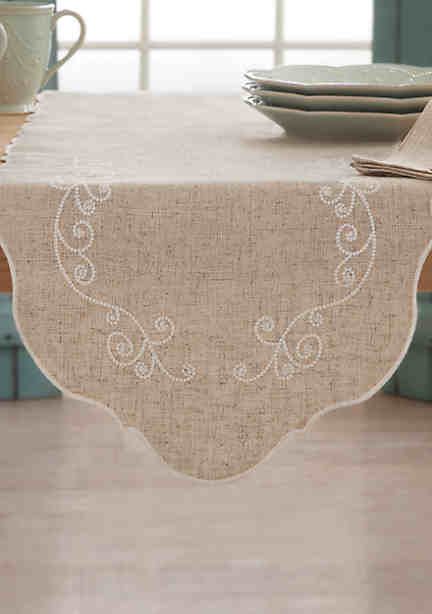 Lenox® French Perle Linen Table Runner 14-in. x 70-in. Lenox French Perle, Linen Runner, Oblong Tablecloth, Farmhouse Decor Kitchen, Elegant Dinner Party, Pc Table, Fall Table Runners, Entertainment Table, Tablecloth Sizes