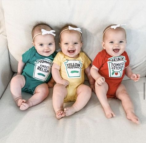 triplets girls boys baby newborn gifts baby shower milestone photo props triplet matching outfits shirts onesies triplet matching halloween costumes Triplet Gifts, Triplet Baby Shower, Newborn Triplets, Newborn Halloween Costumes, Twin Halloween, Matching Halloween Costumes, Triplet Babies, Baby Milestone Photos