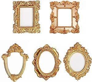 mozhixue 5 Pcs Mini Gold Frames - Small Gold Vintage Flower Oval Rectangle Baroque Frames Table Top Frame for Christmas Holiday Party Decor(𝙬𝙞𝙩𝙝𝙤𝙪𝙩 𝙂𝙡𝙖𝙨𝙨 S𝙩𝙖𝙣𝙙 𝙤𝙧 𝘽𝙖𝙘𝙠𝙞𝙣𝙜) Mini Picture Frames, Table Top Frame, Oval Picture Frames, Baroque Frames, Christmas Holiday Party, Gold Frames, Mini Gold, Vintage Picture Frames, Mini Frames