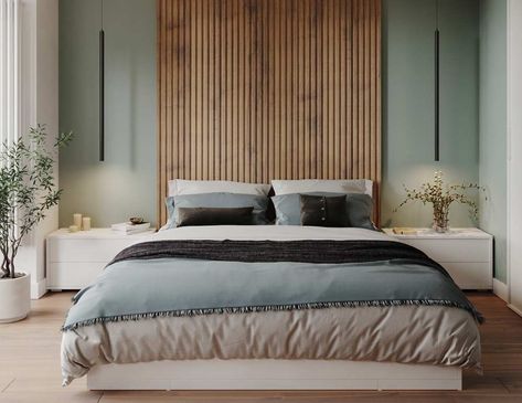 Bedroom Panelling Ideas Behind Bed Decor, Wood Panel Bedroom, Wall Behind Bed, Wallpaper Design For Bedroom, Wall Panels Bedroom, Wooden Panelling, Feature Wall Bedroom, Headboard Wall, Accent Wall Bedroom