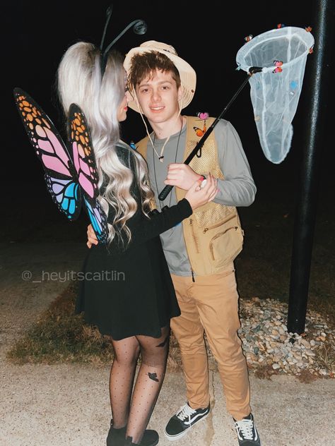 Couple Costume Fairy And, Butterfly Catcher And Butterfly Costume, Couples Butterfly Costume, Best Couples Costumes Disney, Easy Couples Costumes 2022, Butterfly And Catcher Halloween Costume, Couple Rave Costumes, Butterfly And Catcher Costume, Cupid Diy Costume