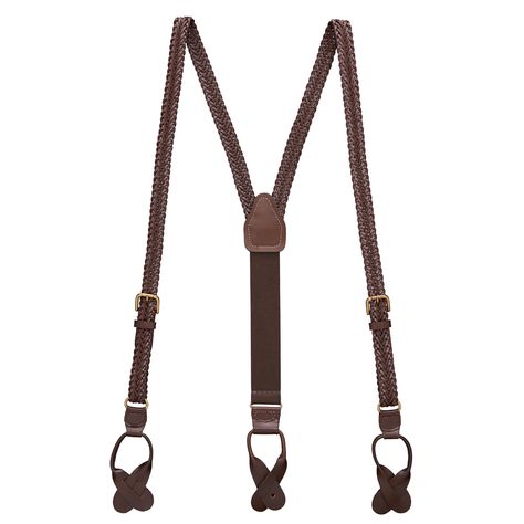 Herringbone Braided Leather Button Suspenders in Brown - Full View Herringbone Braid, Button Suspenders, Suspenders For Men, Suspender Clips, Leather Suspenders, Garbage Bag, Gentleman Style, Braided Leather, Classic Leather