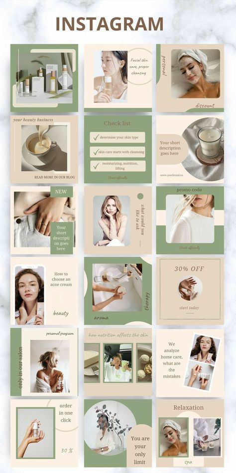 Spa Instagram, Skincare Social Media, Instagram Grid Design, Canva Template Instagram, Instagram Design Layout, Instagram Skincare, Instagram Branding Design, Instagram Feed Planner, Instagram Feed Layout