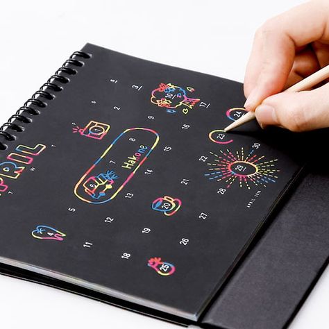 Diary of a Graphic Designer. - nae-design: Scratch to reveal the inner rainbow!... Rainbow Office, Stationary Ideas, Interactive Calendar, Office Calendar, Creative Notebooks, 달력 디자인, Unique Calendar, Fabric Poster, Printable Calendar Template