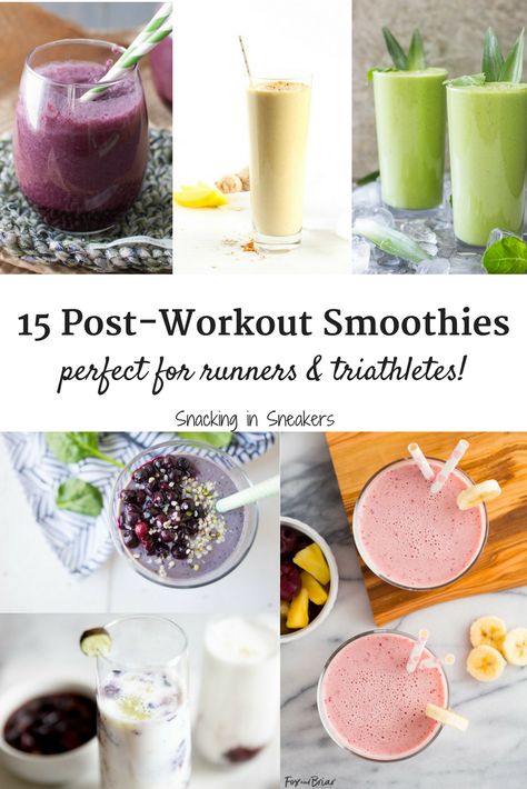 Check out these 15 healthy post workout smoothie recipes!  All of them are healthy and perfect for replenishing your muscles after a tough workout.  Plus, there are vegan and gluten free options included. | recovery smoothie | meal replacement smoothies | post workout food Healthy Post Workout Smoothie, Healthy Post Workout Snacks, Post Workout Smoothie Recipes, Fitness Smoothies, Recovery Smoothie, Workout Smoothie Recipes, Smoothies Vegan, Post Workout Smoothie, Protein Smoothies