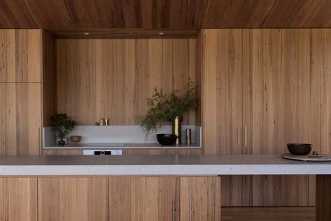 Ten wood-clad kitchens with warm and natural interiors Gallery Kitchen With Island, Interior Reference, Organic Modern Kitchen, Corrugated Metal Roof, Moving Walls, Movable Walls, Timber Roof, Timber Walls, Edwardian House