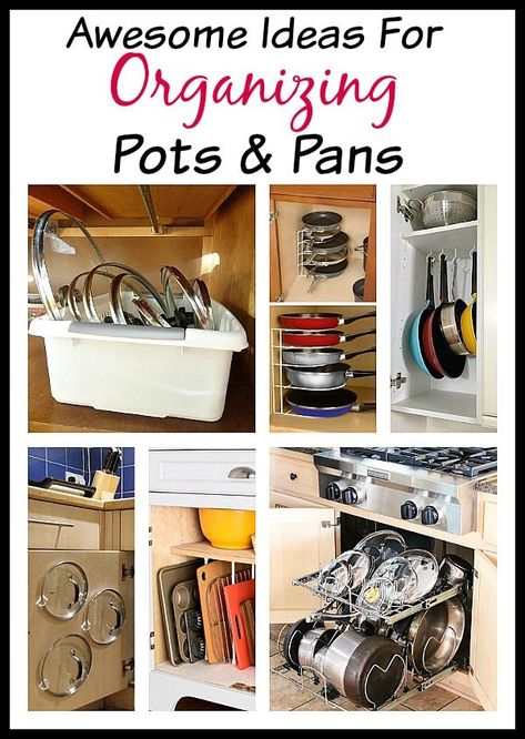 Get your #kitchen organized with these awesome ideas for organizing pots and pans! #ProChef Pot And Pans Organization, Cocina Diy, Ideas For Organizing, Pan Storage, Interior Boho, Pan Organization, Tips For Organizing, Kitchen Organization Diy, Organizing Hacks