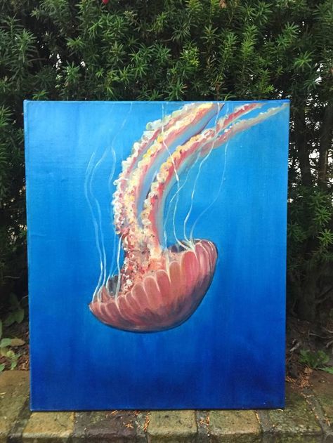 Jellyfish Fashion, Painting Jellyfish, Art Jellyfish, Jellyfish Painting, Jellyfish Art, Modern Illustration, Happy Paintings, Fish Painting, Mini Canvas