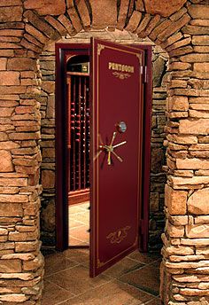 Wine "Vault" Door..great idea to protect the "goods"! Wine Vault, Urban Industrial Decor, Home Wine Cellars, Vault Doors, Wine Cellar Design, Cellar Design, Safe Room, Hidden Rooms, Urban Loft