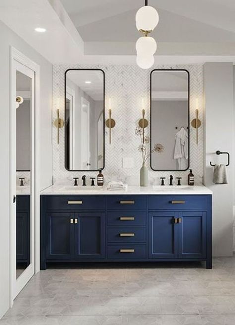 Chic Bathroom Vanity, Shabby Chic Bathroom Vanity, Navy Blue Bathrooms, Bathroom Ideas With Tub, Room Vanity Ideas, Bathroom Design Small Modern, Blue Bathroom Vanity, Bathroom Vanity Ideas, Bathroom Makeovers