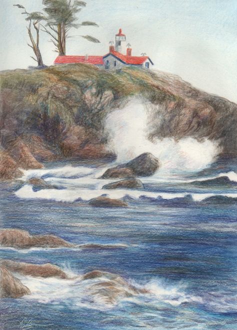 Art Sketches Pencil Colour, Pencil Crayon Landscape, Colored Pencil Drawing Landscape, Coloured Pencil Landscape, Colored Pencil Sunset, Landscape Colored Pencil, Colour Pencil Art Landscapes, Crescent City California, Colored Pencil Drawing Techniques