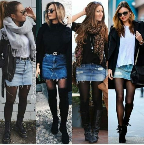 Jean Skirt Outfits Fall, Mini Skirt Outfit Fall, Denim Skirt Outfit Winter, Denim Skirt Outfit Fall, Mini Skirt Outfit Winter, Denim Mini Skirt Outfit, Denim Dress Outfit, Short Skirts Outfits, Ny Outfits