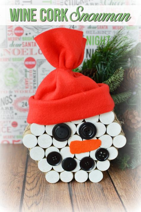 DIY Wine Cork Snowman Crafts Snowman Wine Cork, Easy Diy Snowman, Wine Cork Snowman, Cork Snowman, Wine Cork Crafts Christmas, Wine Cork Christmas, Cork Crafts Christmas, Cork Christmas, Diy Snowman Ornaments