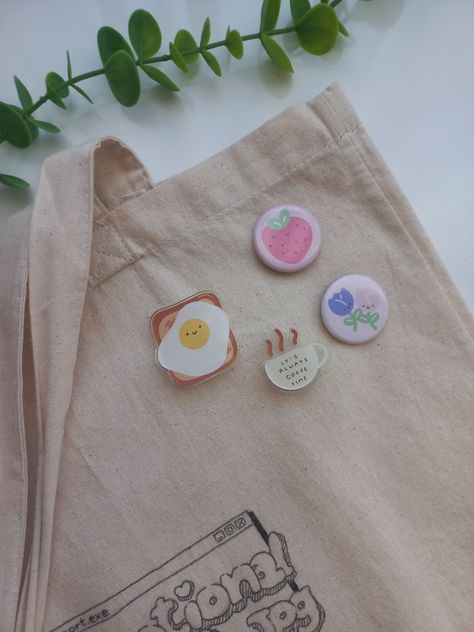 Details: ✿ Coffe lovers? Egg lovers? Here are the pins for you! 🍳☕️💕 Acrylic pins to decorate your favorite tote bag, purse, backpack, pencil case or any other accessory! ✿ Rubber closure on the back ✿ Size: about 3x3 cm Notes: ✿ Freebies in every order! ✿ If you have any questions, don't hesitate to contact me! ✿ All illustrations were created by Fran (@frannarte.studio) Please do not redistribute, reproduce or alter. Thank you. Social: ✿ Thank you so much for supporting my art and small business! For updates on my shop and my art, follow me on Instagram and TikTok! :) @frannarte.studio Decorative Pins, Acrylic Pins, Egg Toast, Purse Backpack, Tote Bag Purse, Pin Badges, Pencil Case, Egg, Tote Bag