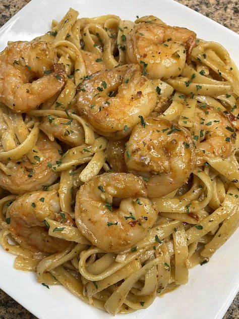 Garlic Butter Fettucine and Shrimp Garlic Butter Fettuccine And Shrimp, Garlic Butter Shrimp Fettuccine, Hood Meals, Garlic Butter Pasta, Pasta With Shrimp, Off Shoulder Corset, Wedding Dress A Line, Moms Cooking, Garlic Butter Shrimp