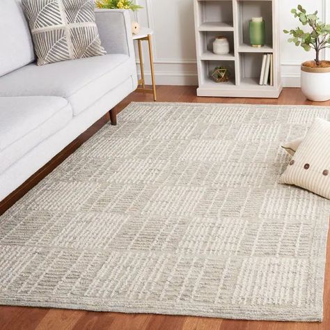 SAFAVIEH Handmade Abstract Yousra Checkered Wool Rug - On Sale - Bed Bath & Beyond - 37402366 Neutral Rug With Grey Couch, Tan Couch With Rug, Oatmeal Color Couch Living Rooms, Rugs For Brown Floors, 10x12 Area Rugs, Neutral Southwestern Rug, Simple Rugs For Bedroom, Organic Rug Design, Cream Couch And Rug Ideas