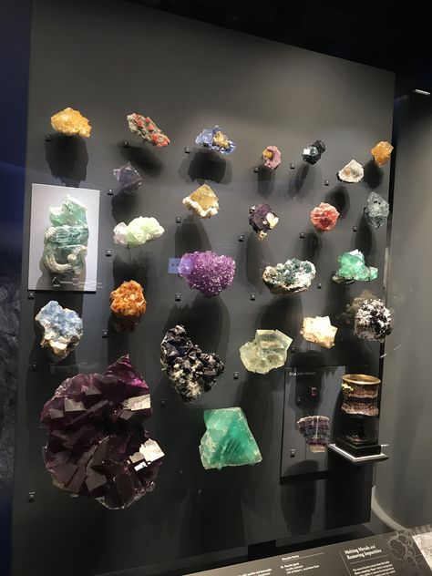 Crystal Wall Display, How To Display Crystals And Stones, Rock Display Ideas, Mineral Collection Display, Geode Display, Crystal Display Ideas, Crystal Collection Display, Display Crystals, Rock Collection Display