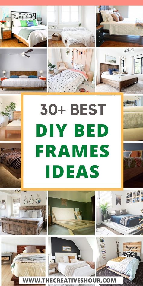 26 Best DIY Bed Frames For Your Bedroom Makeover Diy Full Size Bed Frame, Diy Bed Frames, Simple Bed Design, Diy Bed Frame Plans, King Size Bed Frame Diy, Build Bed Frame, Diy Platform Bed Frame, Queen Bed Frame Diy, Bed Frames Ideas