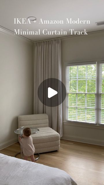 Sarah Wisted on Instagram: "Modern Minimal Curtain Track —— IKEA + Amazon  All links — in my “home” highlight   A full YouTube video with links and installation on my YouTube channel: https://youtu.be/a8hezFJ3uUQ  Curtains - ChadMade via @amazonhome Track - @ikeausa VIDGA  Disclaimer: The curtains are a bit too short for this space. I plan to let the hem out a bit to reach the floor." Curtain Track Ideas, Ikea Curtain Track, Vidga Ikea Curtains, Ikea Vidga Curtain Track, Floor To Ceiling Curtains Living Room, Sarah Wisted, Ceiling Track Curtains, Curtain Tracks Ceiling, Ikea Vidga