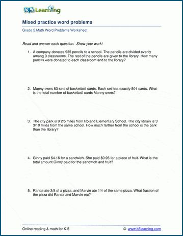 Mixed word problem worksheets for grade 5. Includes the basic operations (addition, subtraction, multiplication, division), fractions, decimals, LCM / GCF and variables. Mixing different types of word problems encourages students to read and think about the questions, rather than simply recognizing a pattern to the s Math Story Problems, Multiplication Word Problems, Addition Words, Addition Word Problems, Learning Reading, Fifth Grade Math, Math Problem Solving, Word Problem, Word Problem Worksheets