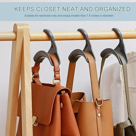 About this item Organize Your Bags: these purse hangers for closet are featured with smooth curves, making them suitable for hanging your handbag while hanging the handle of the handbag, and keeping your bags at the place where they are supposed to be, say goodbye to the messy wardrobe Lightweight and Compact: these handbag closet hangers are made of quality acrylic material, which are lightweight and compact, not easy to break or deform, and can be easily put in your handbags and taken out anyt Purse Closet Storage, Closet Organization Purses, Pocketbook Storage Ideas, Bag Storage Ideas Small Space, Bag Storage Ideas Handbags, Purse Storage Ideas Closet, Organizing Purses, Purse Storage Ideas, Messy Wardrobe