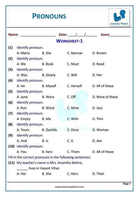 Olympiad English Grade 2, Olympiad English Worksheets For Class 2, English Olympiad Grade 2, Pronoun Worksheets For Grade 1, Pronouns Worksheet For Grade 3, Pronoun Worksheet, Grade 2 English, Pronouns Worksheet, Kids Worksheet