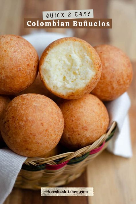 Cheesy Colombian Buñuelos: The Perfect Crispy Delight! Craving a cheesy, crunchy snack? These Colombian Buñuelos are your answer. With their crispy exterior and gooey, cheesy interior, they're a taste of Colombian comfort in every bite. Whether you're making them for a holiday gathering or just as a delicious treat, these quick and easy Buñuelos will have everyone asking for more. Try the recipe today and savor the irresistible flavors of Colombia! My Colombian Recipes, Colombian Bread Recipes, Colombian Cheese Bread, Colombian Party Food, Colombian Side Dishes, Colombia Food Recipes, Buenelos Recipe Easy, South American Desserts, Columbian Food Recipes