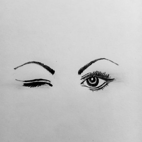 It's a pencil sketch of winking eyes Eye Wink Drawing Reference, Drawing Winking Eyes, How To Draw Winking Eyes, Wink Draw Eye Faces, How To Draw A Winking Eye, Winking Eye Drawing, Wink Drawing, Winking Drawing, Eyes Sketch