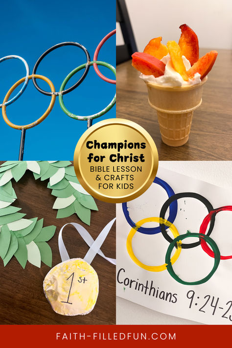 Champions for Christ Olympic-themed Bible Lesson with crafts for kids Running The Race Bible Craft, Run The Race Bible, Bible Lesson For Kids, Kids Olympics, Olympic Crafts, Olympics Activities, Christian Fall, Fall Fest, Bible Lessons For Kids