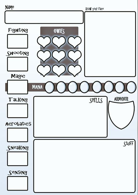 Dnd Character Sheet Beginner, Dnd Character Sheet Simple, Character Sheet Simple, Character Introduction Template, Simple Character Sheet, Original Character Sheet, Dnd Printables, Making A Character, Rpg Character Sheet