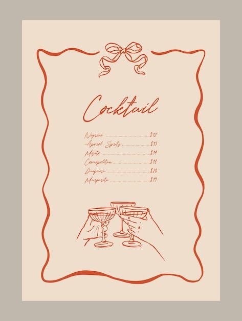 Vector elegant cocktail menu template wi... | Premium Vector #Freepik #vector Simple Cocktail Menu Design, Cocktail Menu Illustration, Cocktail Menus Design, Drink Card Design, Drinks Menu Design, Cocktail Menu Design, Cocktail Invitation, Drink Menu Design, Menu Design Inspiration