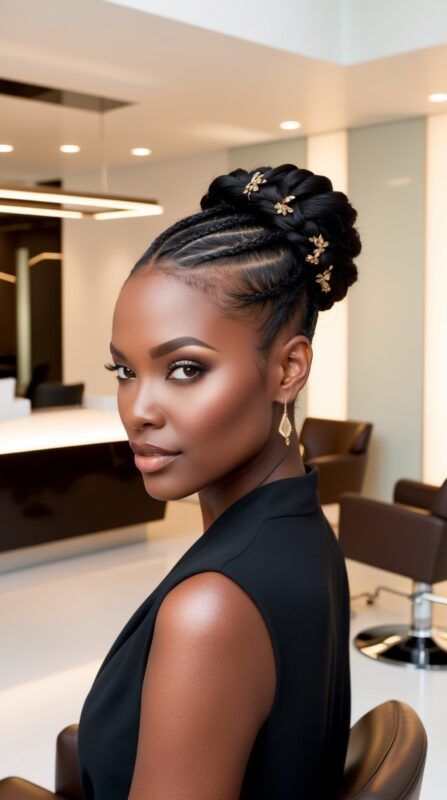 Cute Natural Hairstyles Ponytail, Goddess Braid Updo, Elegant Braids For Black Women, Bridal Braids Black Women, Professional Braids For Work, Priscilla Hair, Braided Bun For Black Women, Bun Twist, Big Ponytail