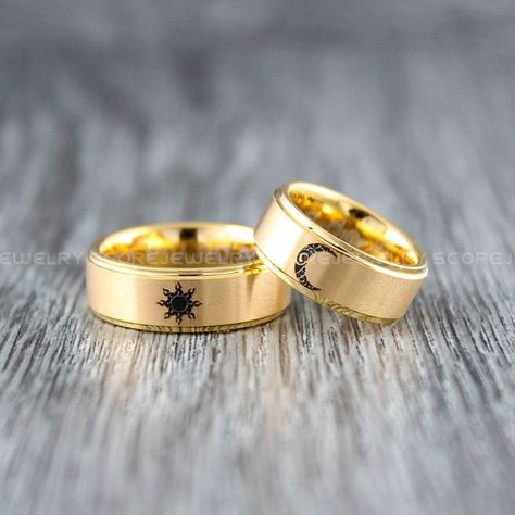 Moon Rings, خواتم خطوبة, Sun And Moon Rings, Moon Wedding, Couple Set, Celestial Wedding, Tungsten Carbide Wedding Bands, Ur Mom, Tungsten Wedding Rings