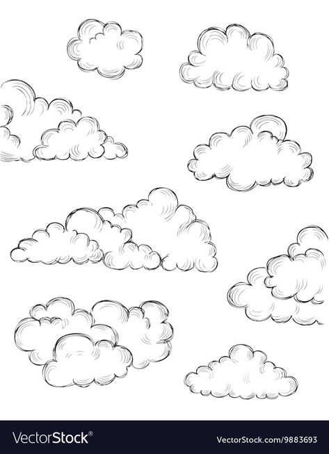 Drawn Clouds, Filmy Vintage, Cloud Tattoo, Cartoon Clouds, Cloud Vector, Cloud Drawing, Mini Drawings, Alam Semula Jadi, Pen Drawing