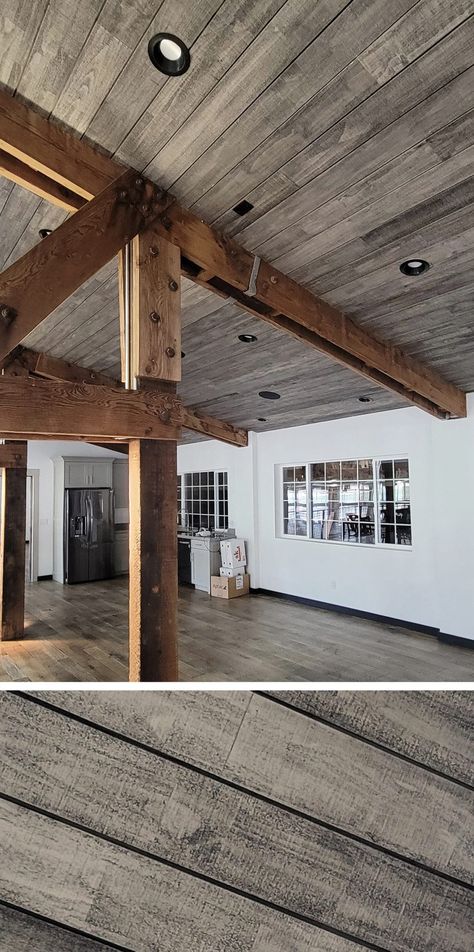 Barnwood Shiplap, Shiplap Ceilings, Shiplap Boards, Shiplap Ceiling, Build House, Barnwood, Basement Ideas, Barn Wood, Basement