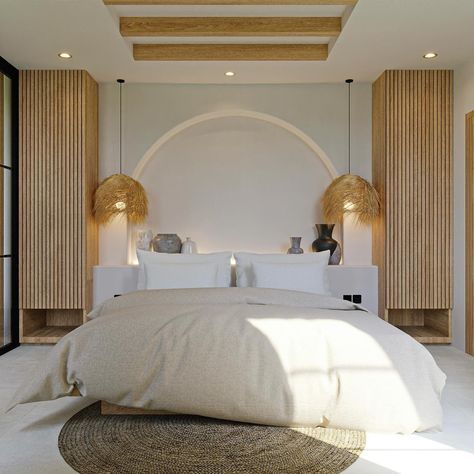 Modern Mediterranean Bedroom, Bali Bedroom, Mediterranean Bedroom, Bali Style Home, Natural Bedroom Decor, Mediterranean Interior Design, Natural Bedroom, Tropical Interior, Mediterranean Interior