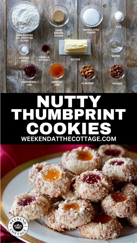 Nutty Thumbprint Cookies - Holiday favourite! Bird Nest Cookies, Jam Drops, Birds Nest Cookies, Buttery Sugar Cookies, Xmas Baking, Almond Meal Cookies, Cookies Holiday, Mexican Wedding Cookies, Xmas Treats