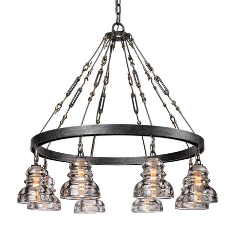 MENLO PARK F3136 | Hudson Valley Lighting Group Insulator Lights, Silver Pendant Lighting, Industrial Chandelier, Glass Insulators, Menlo Park, Wagon Wheel Chandelier, Troy Lighting, Iron Chandeliers, Large Chandeliers