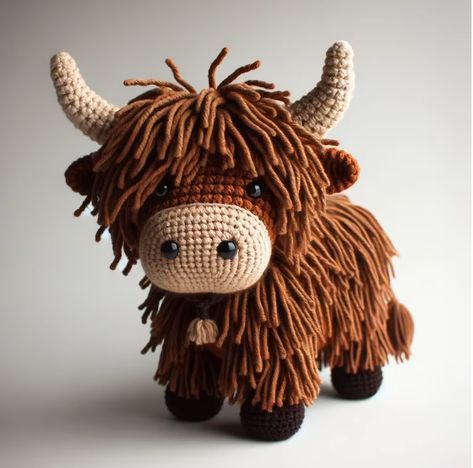 Harry Highland Cow Pattern Crochet Hiland Cow, Crochet For Your Boyfriend, Christmas Cow Crochet, Cool Crochet Ideas Creative, Crochet Blanket Yarn Amigurumi, Boyfriend Crochet Gift, Crochet Animals Free Patterns Amigurumi, Crochet Highland Cow Free Pattern, Fluffy Cow Crochet