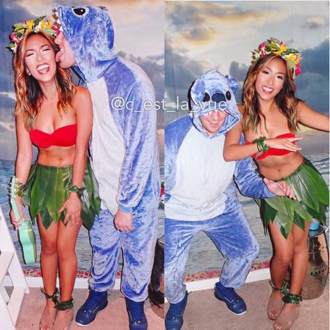 Disney Lilo and Stitch DIY Halloween Costume  - Couple  Costume @c_est_la_vue message on Instagram for any tips or questions! Disney Cosplay Ideas, Stitch Halloween Costume, Lilo And Stitch Costume, Cats Costume, Halloween Couple Costumes, Scary Couples Halloween Costumes, Stitch Costume, Costume Couple, Stitch Diy