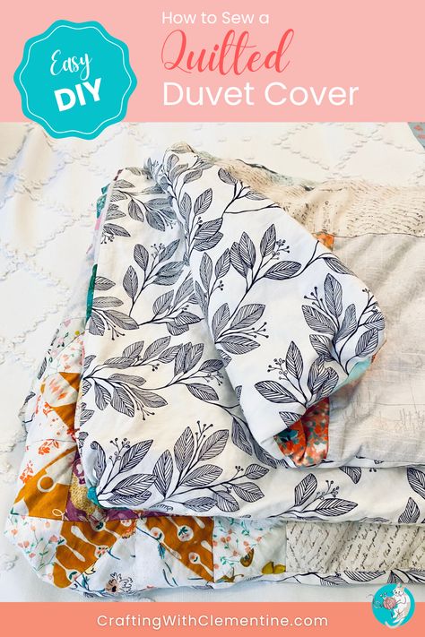 Learn how to make a quilt top into a duvet cover! This is a great way to make a quilt without batting or binding. How To Sew A Duvet Cover, Quilt Duvet Cover Diy, Quilted Duvet Cover Diy, Duvet Cover Sewing Pattern, Diy Duvet Cover, Duvet Cover Tutorial, Diy Duvet, Duvet Cover Diy, Make A Quilt