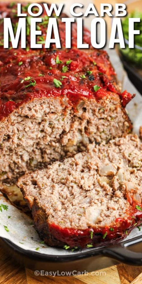 This Low Carb Meatloaf recipe is totally keto and super easy to make! This basic meatloaf recipe has a tasty sugar-free topping you'll love. #easylowcarb #lowcarbmeatloaf #lowcarbmeatloafrecipe #moistmeatloaf #basicmeatloaf entree #recipe #easy #keto #best #baked #oven Basic Meatloaf Recipe, Basic Meatloaf, Low Carb Meatloaf, Healthy Low Carb Dinners, Good Meatloaf Recipe, Low Carb Low Fat Recipes, Breakfast Low Carb, Best Meatloaf, Low Carb Diets