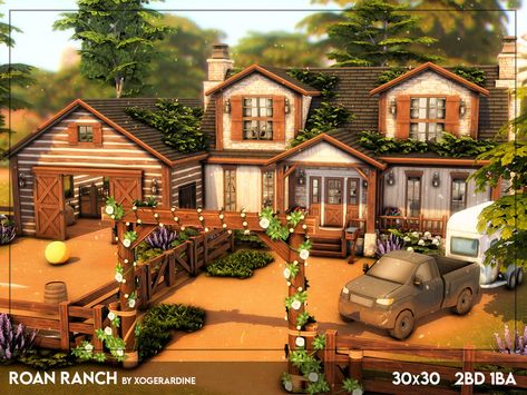 Sims 4 Ranch House Floor Plan, Sims 4 Modern Ranch, Sims 4 Ranch House Layout, The Sims 4 Ranch House, Sims 4 Ranch Build, Sims Ranch House, Ranch House Blueprints, Sims 4 Ranch Style House, Sims 4 Ranch House