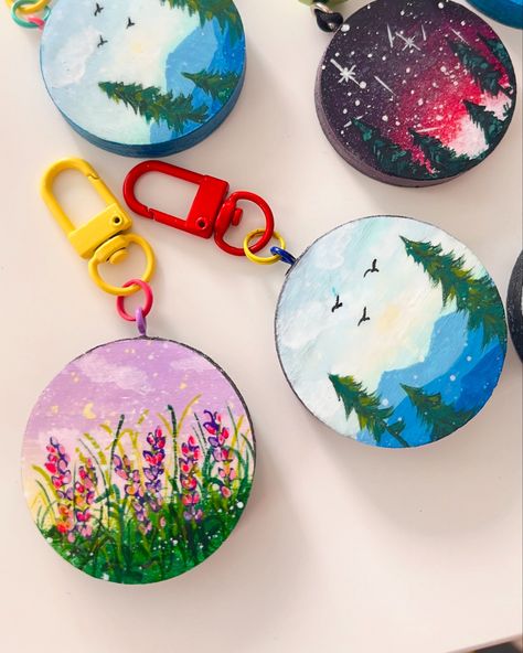 Cute Colorful Nature Keychains 🔑🌲🏞️🌄 Made from wood, painted with acrylics and uv resin for strong protection. #annawanderart #acrylicpainting #acriliconwood #keychainsforsale #cutekeychain #handpainted #handpaintedkeychain #lovemykeychain #handmadewithlove #produsinromania #dichisar #susținemproducătoriilocali #handmadeuk #loveforcolor Painted Keychain Ideas, Painted Keychain, Keychain Ideas, Colorful Nature, Cute Keychain, Uv Resin, Keychains, Acrylic Painting, Hand Painted