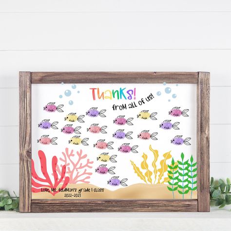 Fingerprint Gifts For Teachers, Class Fingerprint Gift For Teacher, Teacher Fingerprint Gift, Fingerprint Fish, Teacher Quilt, Appreciation Gifts Diy, Fish Underwater, Teacher Appreciation Gifts Diy, Fingerprint Art