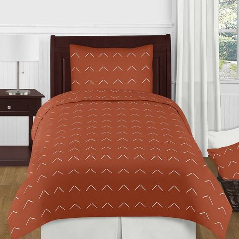 Sweet Jojo Designs Burnt Orange Rust/Ivory Microfiber 4 Piece Comforter Set | Wayfair Neutral Bedding Sets, Gender Neutral Bedding, Childrens Bedding Sets, Orange Diamond, Twin Bedding, Neutral Bedding, Twin Comforter Sets, Mini Crib Sheets, Tufted Bed